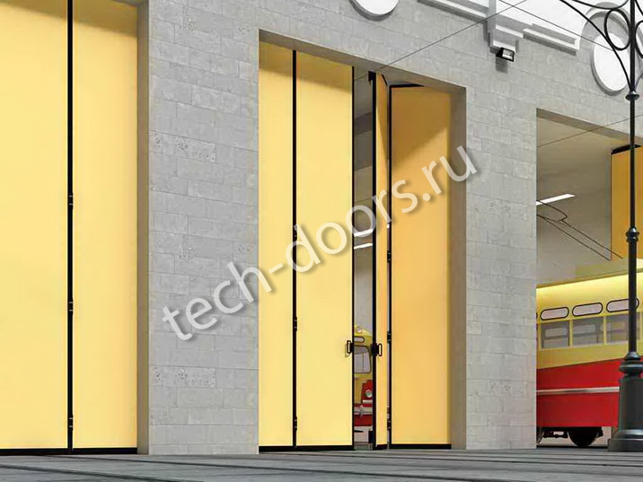 Складные противопожарные ворота желтого цвета